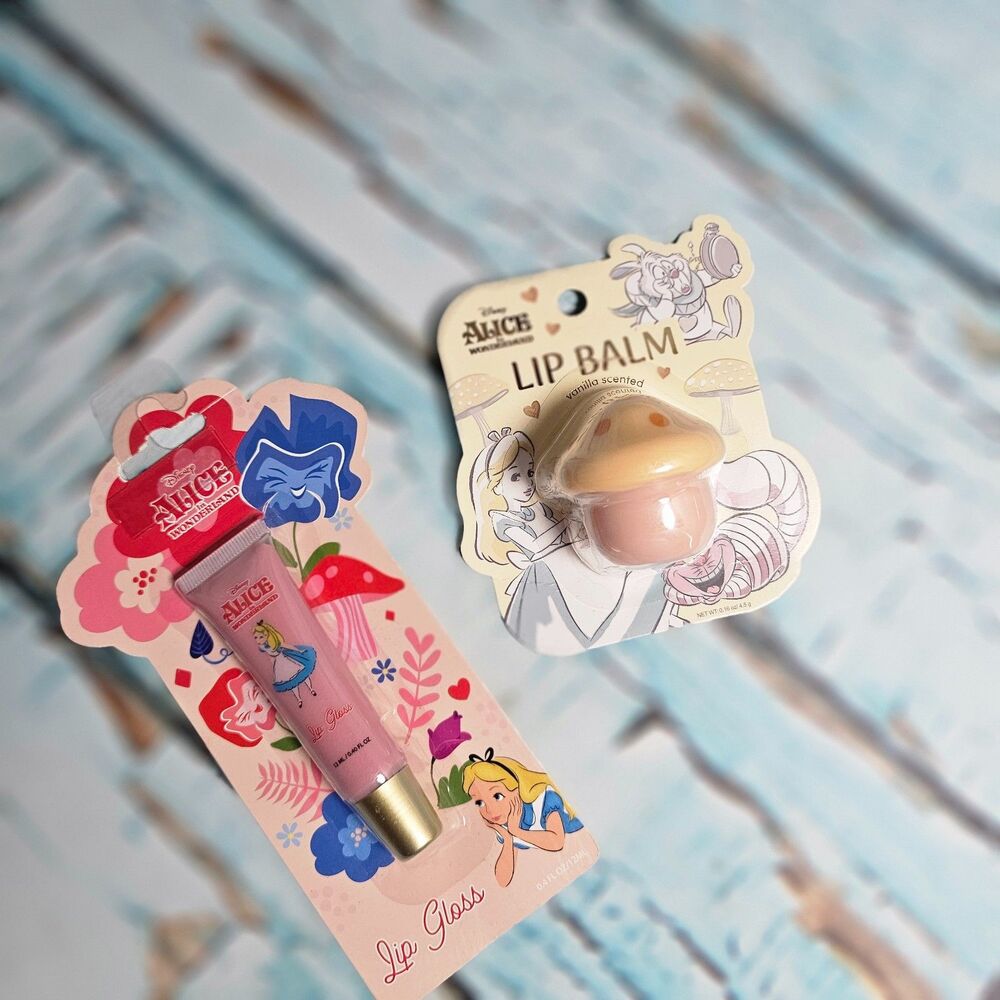 Disney Alice in Wonderland Lip Gloss & Mushroom Lip Balm Set NEW Vanilla Gift